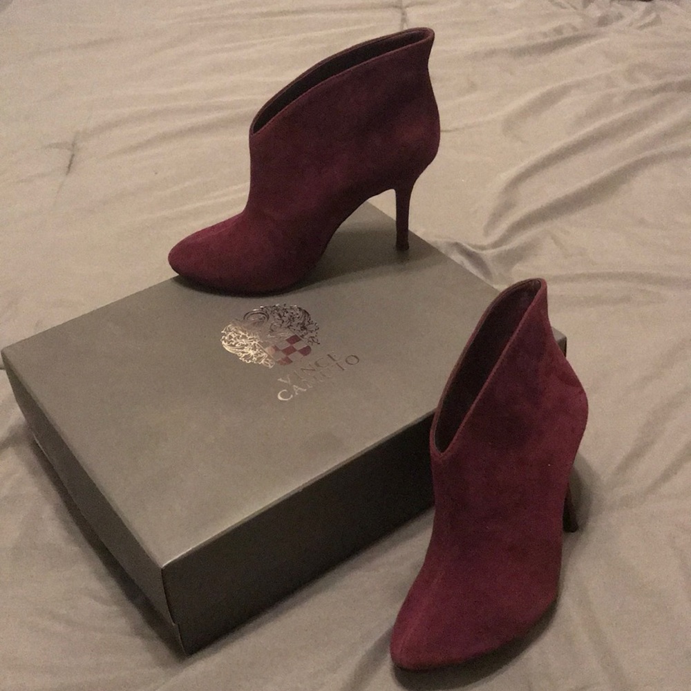 Dark garnet suede booties